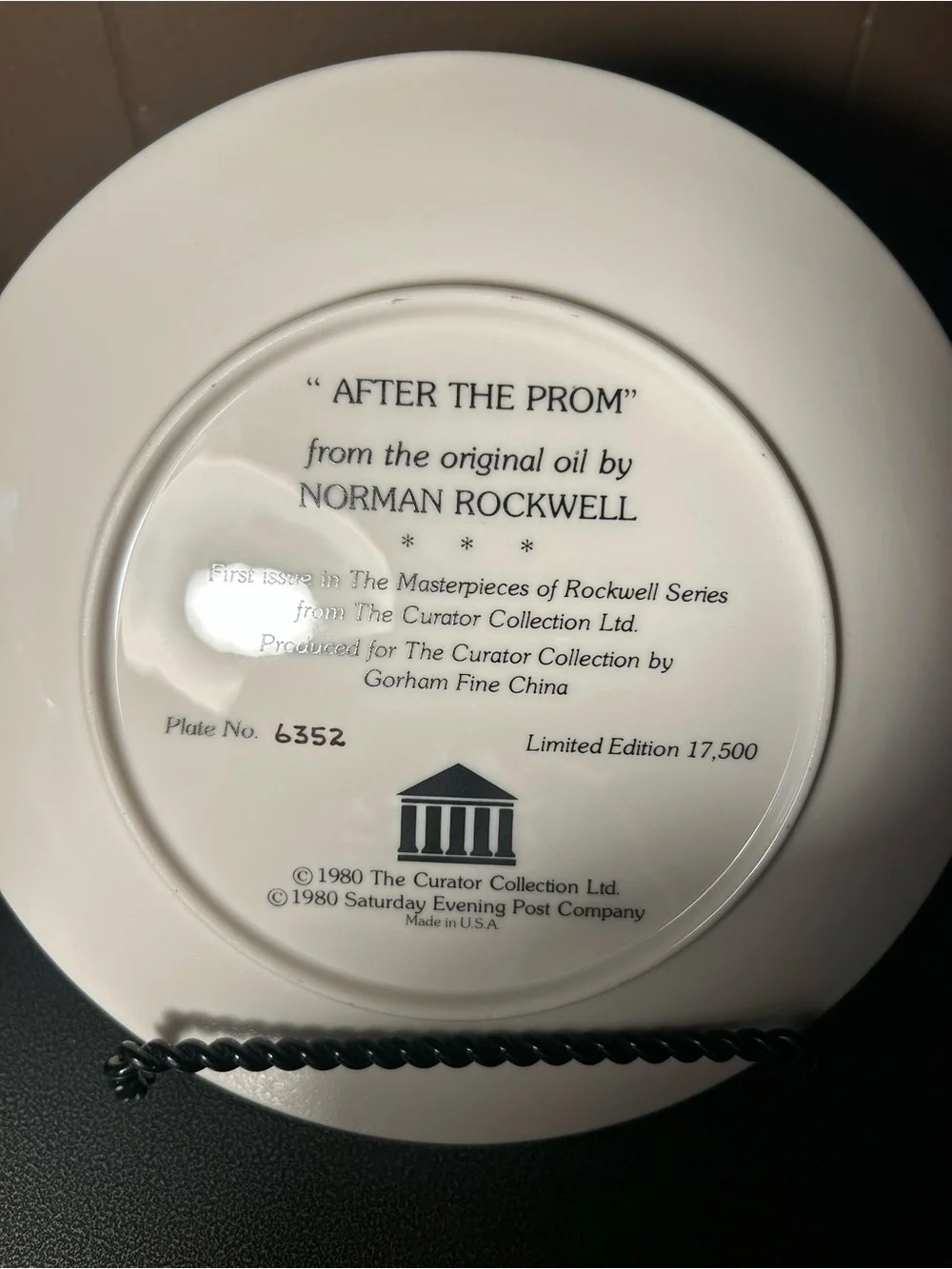 Vintage Norman Rockwell “After the Prom” Collector’s Plate w/Numbered COA